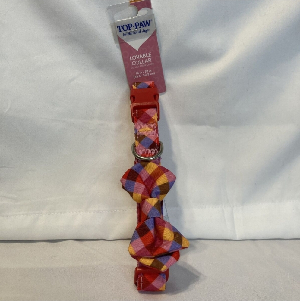 New Top Paw Adjustable Multicolor Plaid Gingham Bow Dog Cat Pet Collar Small